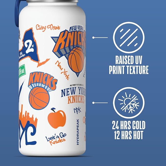 Hydrapeak x NBA Officially Licensed New York Knicks 32oz Active Water Bottle Chug Lid Stainless Steel Reusable Double Wall Celebrating The City Of New York