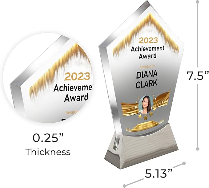 7 1/2" Personalized Glass Plaque for Trophies, Custom Award for Employee of the Month, Retirement, Leadership & Appreciation Gift J Awards (D5)