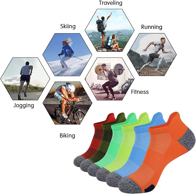JOYNÉE Mens Ankle Athletic Low Cut Socks Running Sports Cushioned Sock for Men 6 Pack