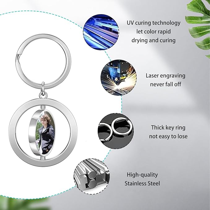 Hiyong Personalized Keychain Custom Photo Keyring Customized Gifts for Men Custom Keychain with Your Photo Logo or Text