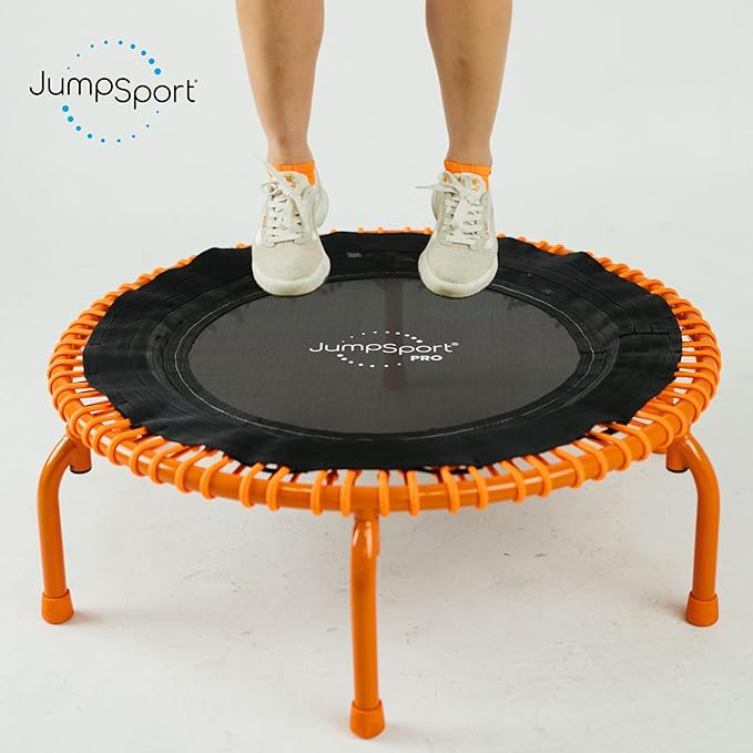 JumpSport 350 PRO Fitness Trampoline, Cardio Workout, No-Tip Arched Legs Home Gym Equipment, Adjustable Bungees & 60 Day Trial Video