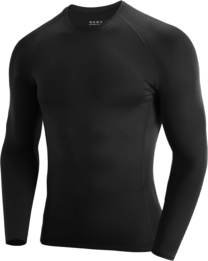 Men's Long Sleeve Compression Shirt, Quick Dry Athletic Base Layer Top, Skins Fit Football Running Workout Undershirt