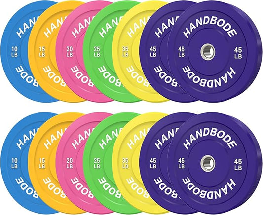 2-Inch Weight Plates High Bounce, Olympic Bumper Plate Set 45/100/160/190/260/300lb, Colored Weight Plates Set for Home Gym, Barbell Weights Rubber Strength Training Plate for Weight Lifting