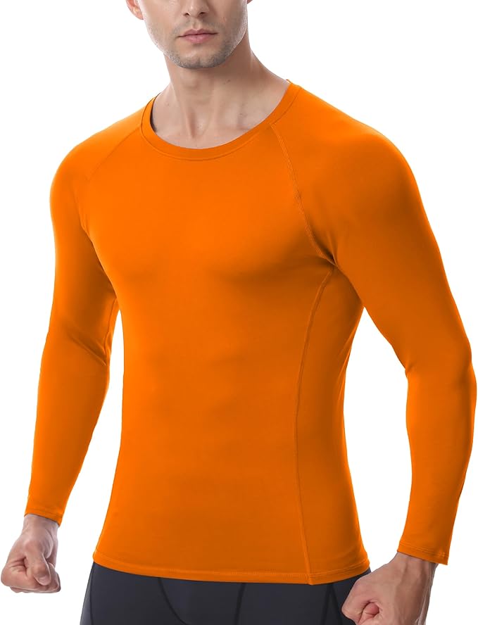 Men's Long Sleeve Compression Shirt, Quick Dry Athletic Base Layer Top, Skins Fit Football Running Workout Undershirt