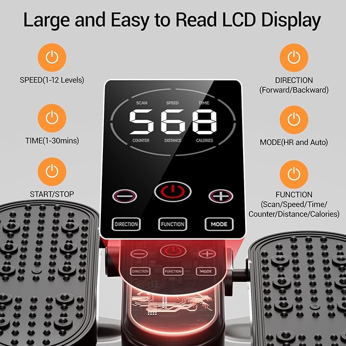 Under Desk Elliptical Machine, Electric Leg Exerciser as Seen on Tv for Seniors, Quiet Portable Seated Pedal Exerciser with Remote Control, 12 Speeds, Auto & HR Mode for Home Office
