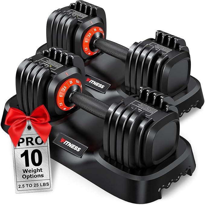 Adjustable Dumbbells Set of 2, 1 Hand Adjustable Weights Dumbbells Set, 5 in 1/10 in 1 Free Dumbbell with Anti-Slip Texture Handle, 25/55/80lb Pair Weight Set For Home Gym Suit both Men and Women