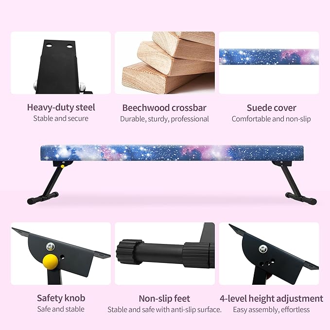 EL&IT·Wings 6ft/8ft Gymnastic Balance Beam, Adjustable High and Low Level Floor Beam - Highly Stable - Gym Practice Training Equipment for Kids Children Girls Home