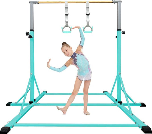 86 York Gymnastics Bar for Kids Ages 3-20, 5FT Base Length, 42" to 63" Adjustable Height, Horizontal Bar, Kip Bar for Gymnast, Gymnastic Training Equipment for Home, Gym Center (Gym Bar, Teal)