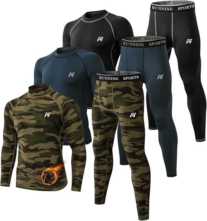 Men Thermal Underwear Set Long Johns with Fleece Lined Base Layer Men Cold Weather Top Bottom for Skiing Running
