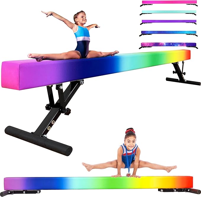 PreGymnastic 8FT Balance Beam, Raised Gymnastics Beam for Kids Ages 3-12, Home Gym Equipment for Training, Adjustable Balancing Beam Indoor, Off-Ground Competition Style