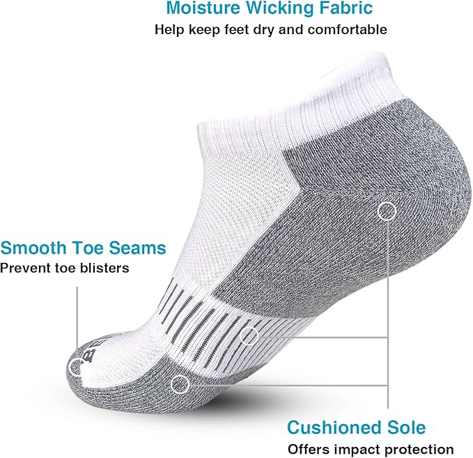 BERING Men's Athletic Running Ankle Socks Cushioned Heel Tab (6 Pairs)