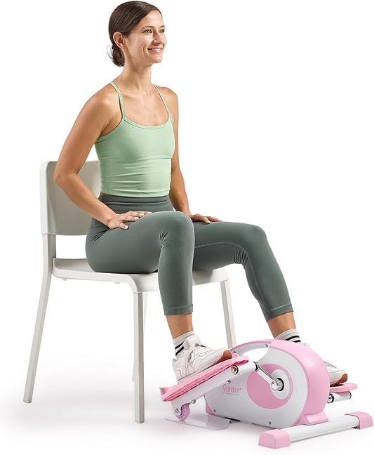 Sunny Health & Fitness Under Desk Pedal Elliptical Machine, Adjustable Resistance Leg Exerciser Home Workout While Sitting for Seniors, Optional Motorize or in Pink with SunnyFit App via Bluetooth
