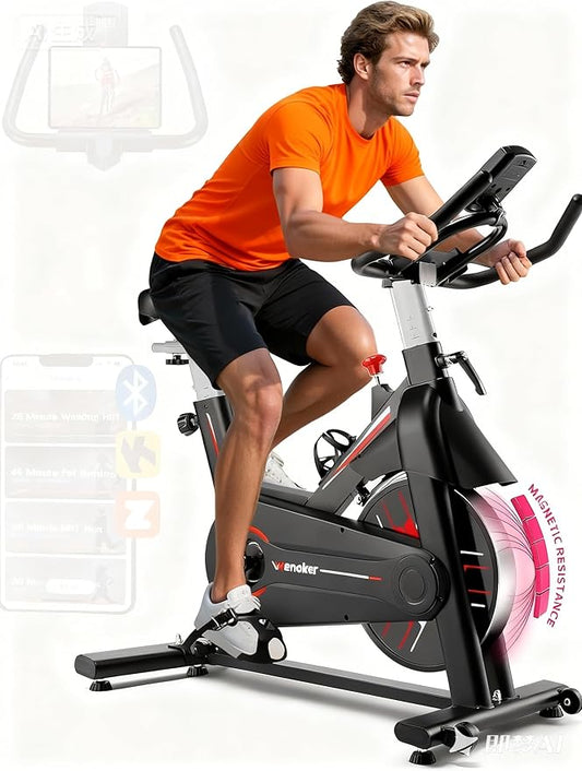 Exercise Bike, Wenoker Magnetic Resistance Stationary Bike for Home App Sync Indoor Bike with 350lbs Weight Capacity, Tablet Holder and Fitness Courses for Weight Loss
