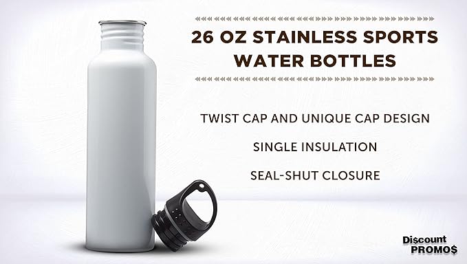 DISCOUNT PROMOS Stainless Steel Water Bottles 26 oz. Set of 10, Bulk Pack - Reusable, Leak Proof, Perfect for Gym, Hiking, Camping, Outdoor Sports - White