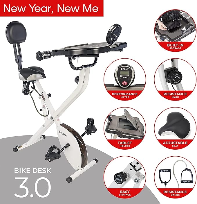 FitDesk Bike Desk 3.0 and Extension Kit Bundle - Adjustable Height Standing Desk Exercise Bike and Clamp-On Extender Attachment