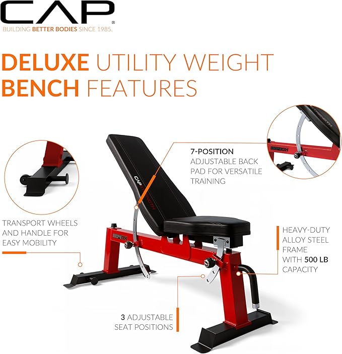 Cap Barbell Deluxe Utility Weight Bench Color Series