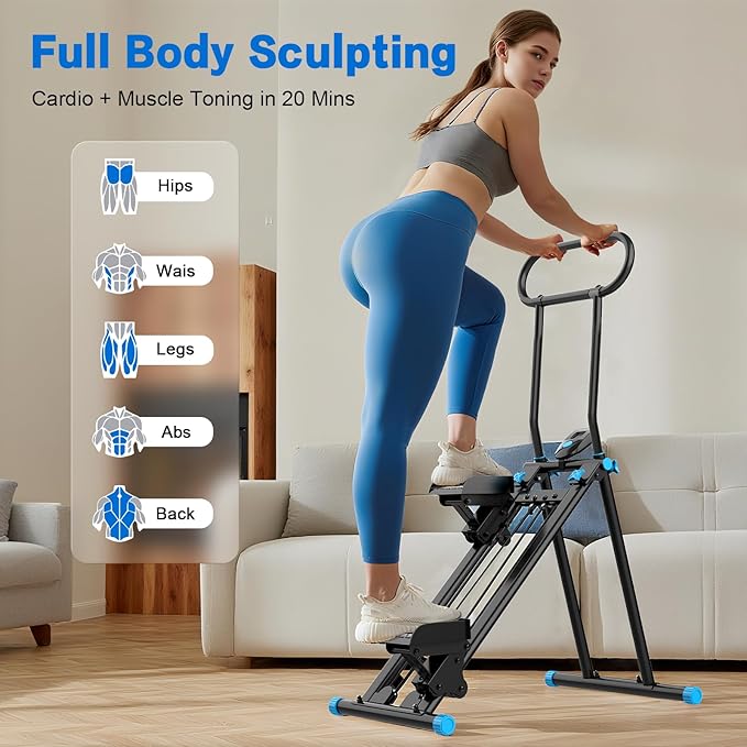 HXD-ERGO Stair Stepper for Home, New Version 6 Adjustable Resistance Vertical Climber Cardio Exercise Machine, Folding Stair Climber for Full Body Workout with Adjustable Handlebar for Women & Men