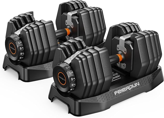 FEIERDUN 15-in-1 Adjustable Dumbbell Set, 105lb/52.5lb Weight Set Dumbbells with Storage Box, Quick Adjust Free Weight with Non-slip Handles Dumbbells for Home Gym Exercise Strength Training