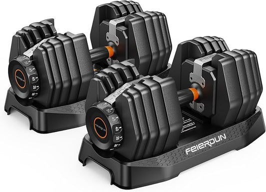 FEIERDUN 15-in-1 Adjustable Dumbbell Set, 105lb/52.5lb Weight Set Dumbbells with Storage Box, Quick Adjust Free Weight with Non-slip Handles Dumbbells for Home Gym Exercise Strength Training