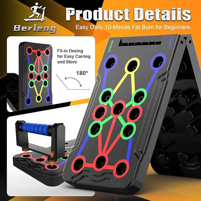 Push Up Board - 36-in-1 Foldable Pushup Fitness Stand for Portable Strength Training. Rugged, Stable Equipment for Home Gym Workout for Men & Women
