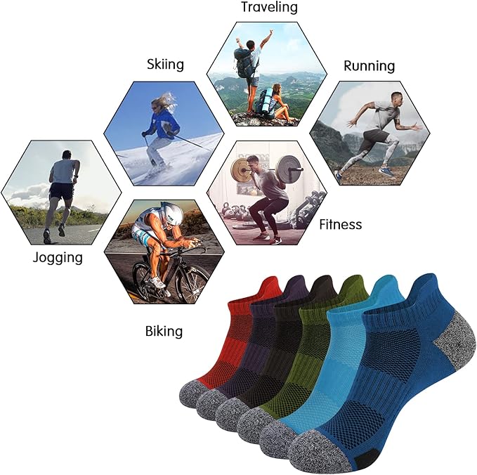 JOYNÉE Mens Ankle Athletic Low Cut Socks Running Sports Cushioned Sock for Men 6 Pack