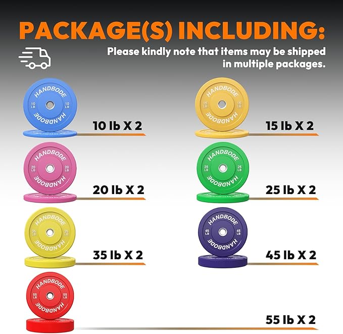 2-Inch Weight Plates High Bounce, Olympic Bumper Plate Set 45/100/160/190/260/300lb, Colored Weight Plates Set for Home Gym, Barbell Weights Rubber Strength Training Plate for Weight Lifting