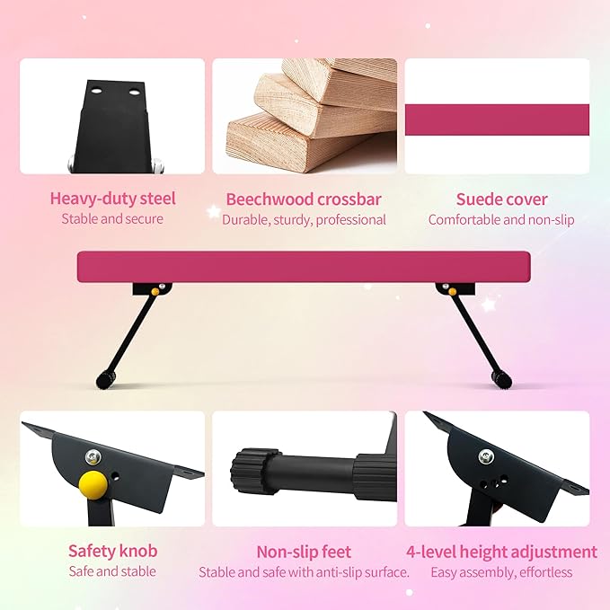 EL&IT·Wings 6FT/8FT Gymnastic Balance Beam for Kids, Adjustable Balance Beam with Leg, High and Low Level Floor Beam, Gymnastics Equipment for Home and Gym Center