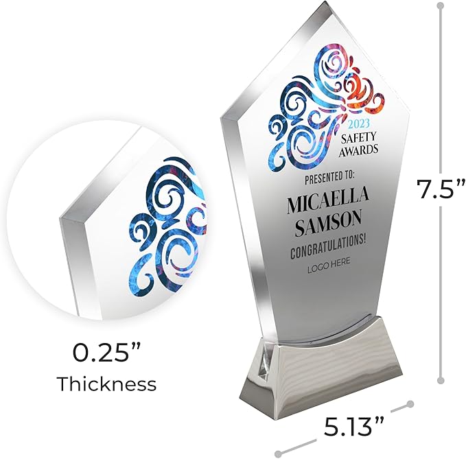 7 1/2" Personalized Glass Plaque for Awards and Trophies, Custom Award for Employee of the Month, Retirement, Leadership and Appreciation Gift J Awards (D1)