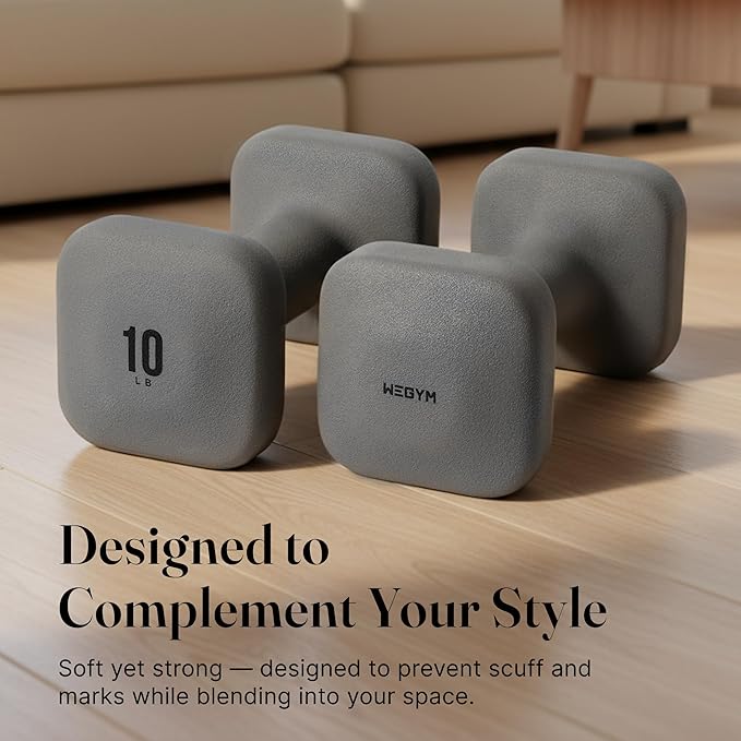 WeGym SafeGrip Square Dumbbells with Anti Slip Handles, Aesthetic Free Weights for Home Workouts, Stable Design Prevents Rolling during Floor Exercises