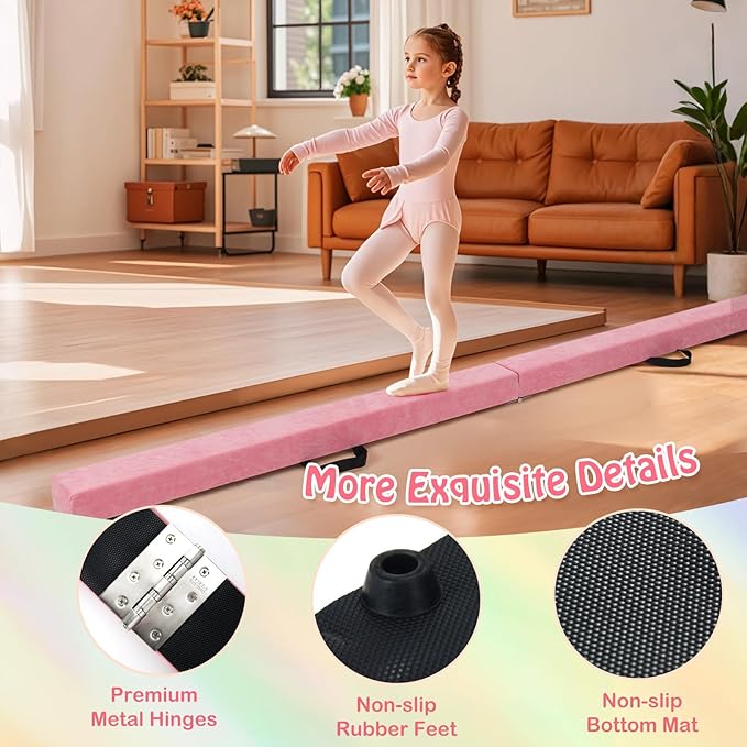 Giantex 7FT/8FT/9FT Balance Beam, Folding Gymnastics Beam w/Carry Handles, Floor Foam Gymnastics Equipment for Kids, Non Slip Rubber Base for Exercise, Practice & Professional Home Training