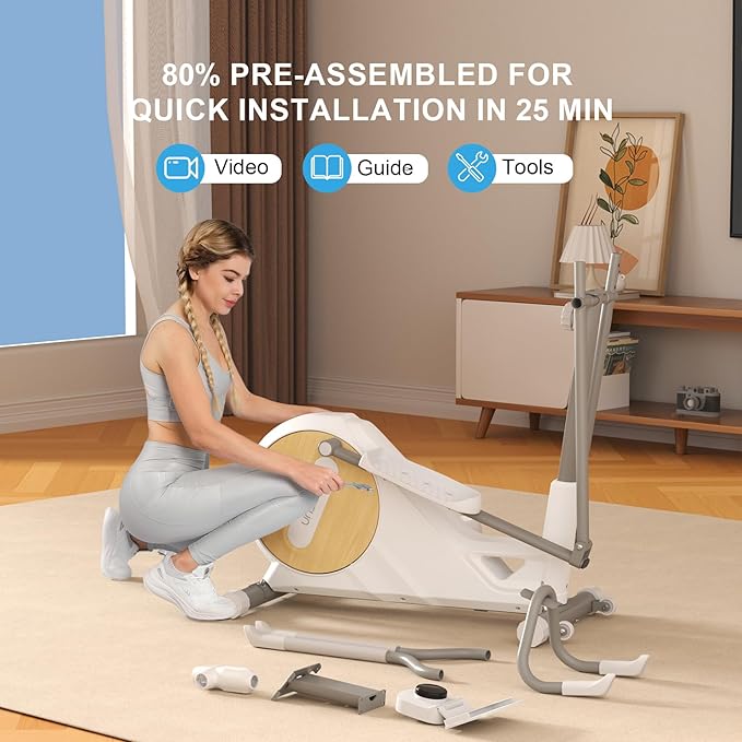 Elliptical Exercise Machine for Home,3-in-1Compact Training Machines with 16 Resistance Levels,14LB Flywheel,Low Impact Magnetic Cross Trainer,Quiet Portable Elliptical for Small Spaces
