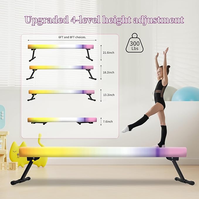 EL&IT·Wings 6FT/8FT Gymnastic Balance Beam for Kids, Adjustable Balance Beam with Leg, High and Low Level Floor Beam, Gymnastics Equipment for Home and Gym Center