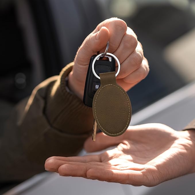 LaserGram Oval Keychain, Baseball Ball, Personalized Engraving Included (Chocolate Brown)