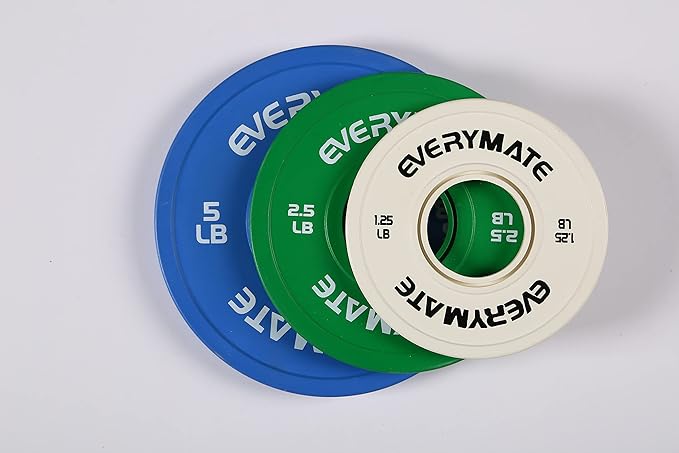 EVERYMATE Change Weight Plates 1.25LB 2.5LB 5LB Set Fractional Plate Olympic Bumper Plates for Cross Training Bumper Weight Plates Steel Insert Strength Training Weight Plates