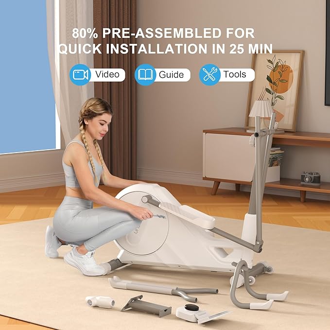 Elliptical Exercise Machine for Home,3-in-1Compact Training Machines with 16 Resistance Levels,14LB Flywheel,Low Impact Magnetic Cross Trainer,Quiet Portable Elliptical for Small Spaces