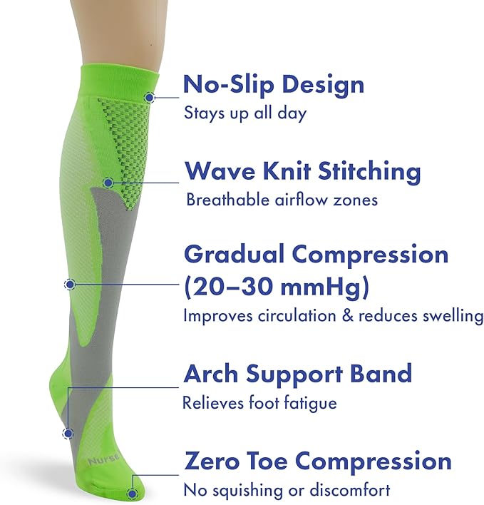 Nurse Yard Compression Socks for Nurses - Women & Men - 20-30mmHg Graduated Compression, Zero-Toe Compression, For Medical Staff, Nursing, Athletic Support Such As Running, Cycling, Hiking - 1 Pair