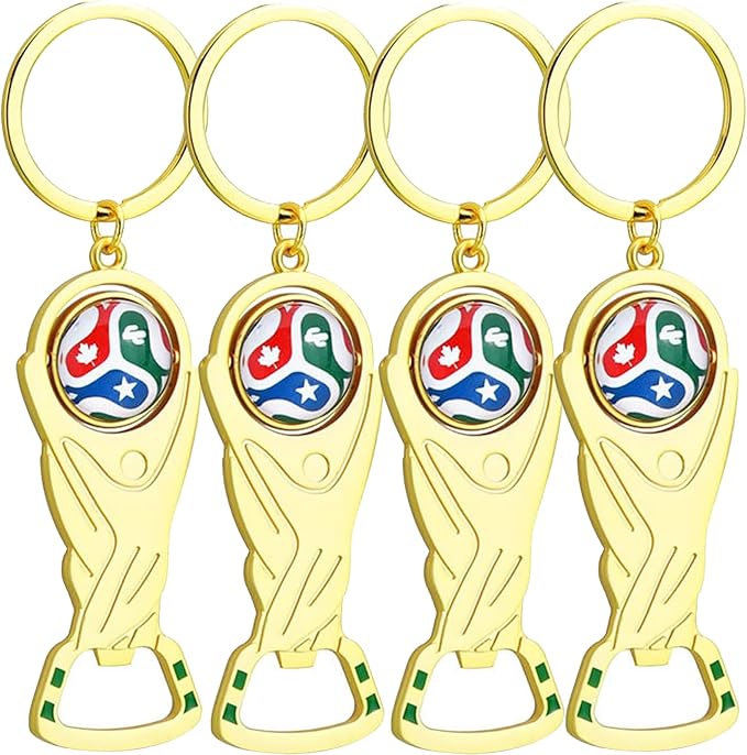 2026 World Cup Trophy Bottle Opener Keychains, Gold Bottle Opener Keychain with World Cup Soccer Ball Design, Football Merchandise Keychains Gift for Football Fan