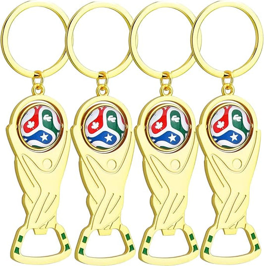 2026 World Cup Trophy Bottle Opener Keychains, Gold Bottle Opener Keychain with World Cup Soccer Ball Design, Football Merchandise Keychains Gift for Football Fan