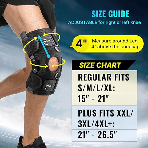 Fit Geno Hinged Knee Brace for Meniscus Tear: Adjustable Support for Knee Pain w/Built-in Side Stabilizers & Removable Metal Hinges for ACL MCL Injury or Surgery Recovery - Men and Women