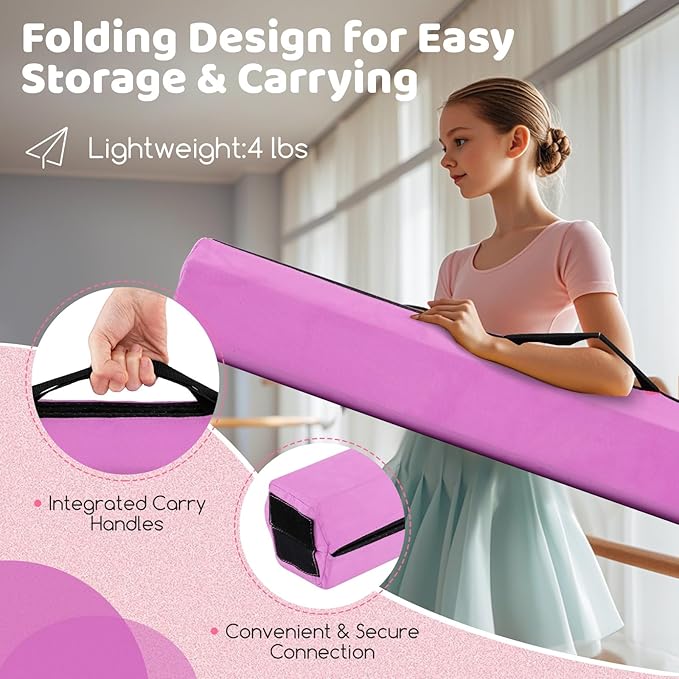 Giantex 7FT/8FT/9FT Balance Beam, Folding Gymnastics Beam w/Carry Handles, Floor Foam Gymnastics Equipment for Kids, Non Slip Rubber Base for Exercise, Practice & Professional Home Training