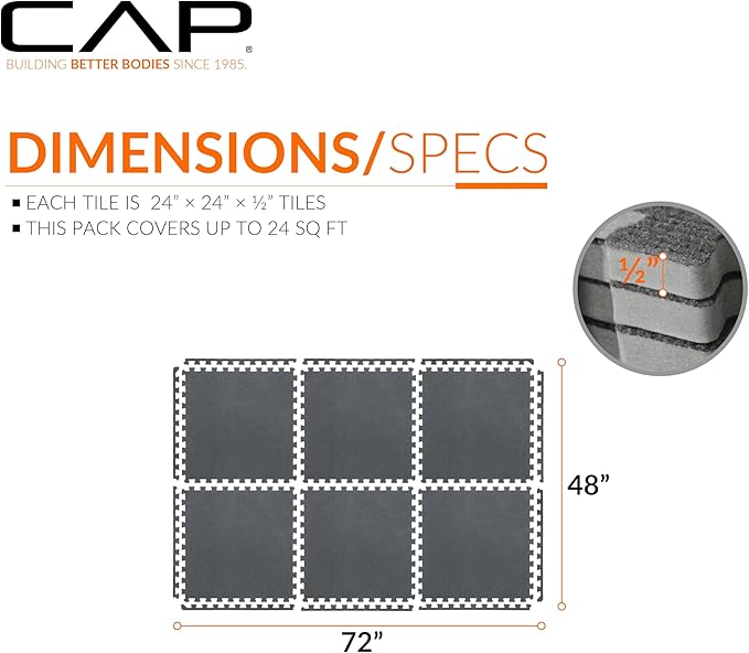 CAP Barbell Interlocking EVA Foam Carpet Puzzle Mat Floor Tiles - 24" x 24" x 1/2" | Multiple Color Options