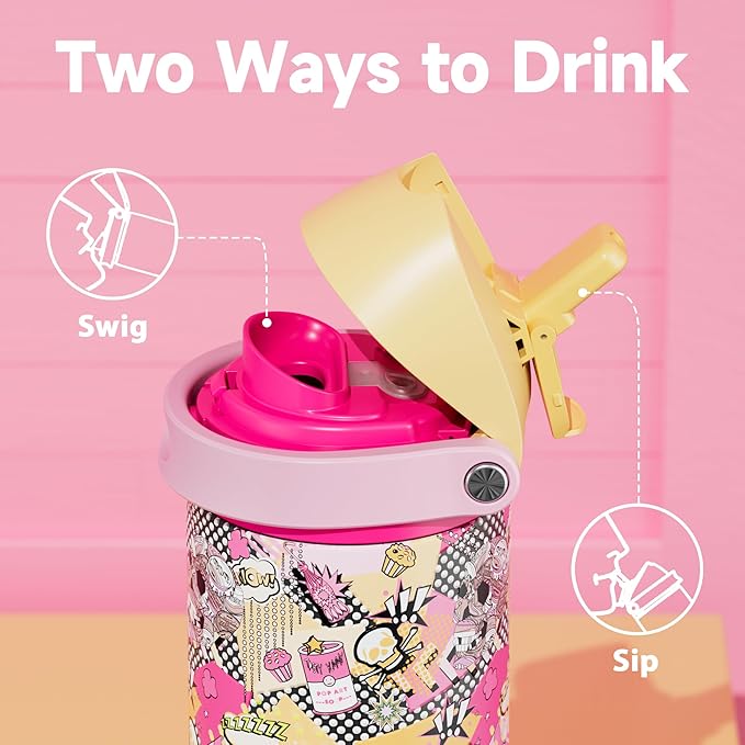 24 oz Insulated Water Bottle with Straw: Meoky Stainless Steel Water Bottle with Straw and Spout Lid - Leak Proof, Cold for 24 Hours, Fits in Car Cup Holder, BPA-Free for Travel Gym, Skull Parade