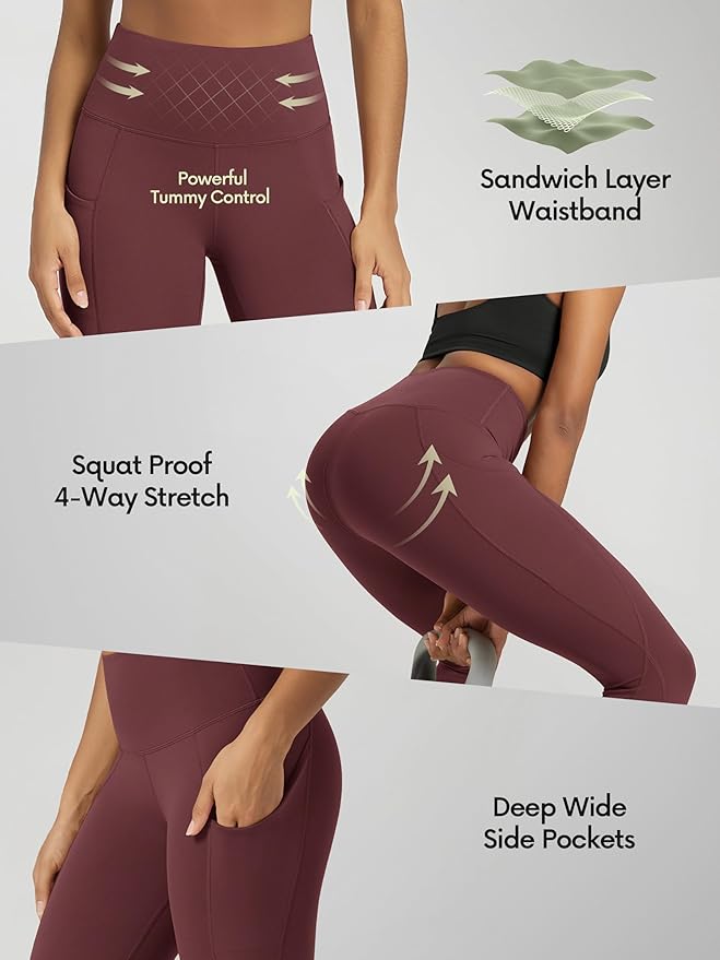 ODODOS Women's High Waisted Yoga Leggings with Pockets, Tummy Control Non See Through Workout Athletic Running Yoga Pants
