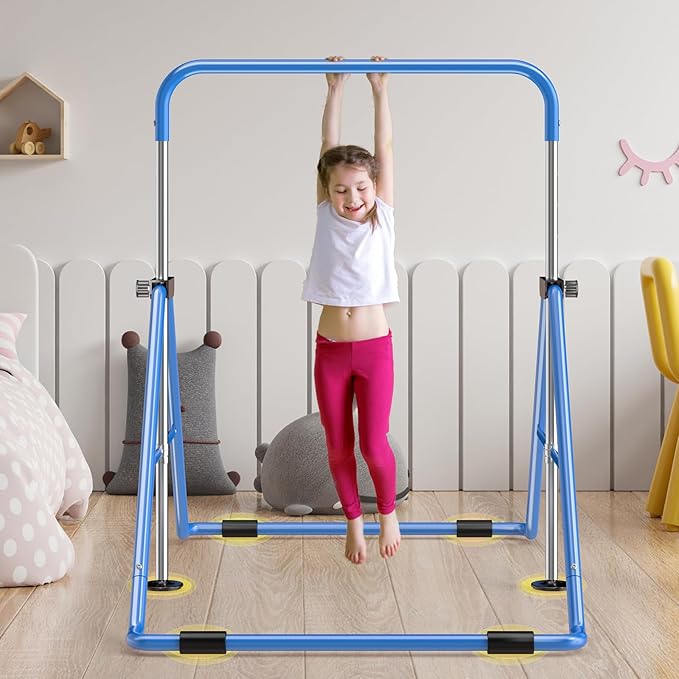 Safly Fun Foldable Gymnastics Bar for Kids, Adjustable 35"-51", Sturdy 145 lbs Capacity, Easy-to-Assemble, Gymnastics Equipment for Kids for Indoor/Outdoor Training