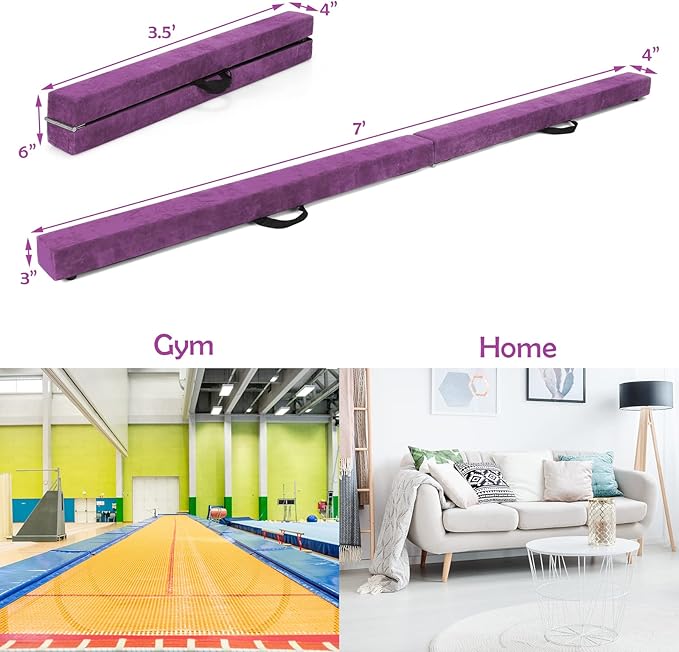 Giantex 7FT/8FT/9FT Balance Beam, Folding Gymnastics Beam w/Carry Handles, Floor Foam Gymnastics Equipment for Kids, Non Slip Rubber Base for Exercise, Practice & Professional Home Training