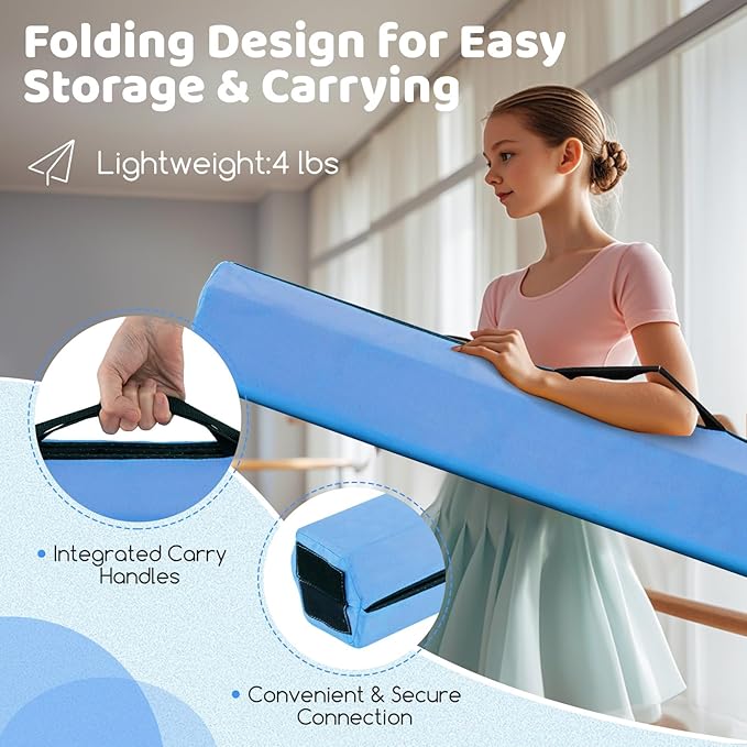 Giantex 7FT/8FT/9FT Balance Beam, Folding Gymnastics Beam w/Carry Handles, Floor Foam Gymnastics Equipment for Kids, Non Slip Rubber Base for Exercise, Practice & Professional Home Training