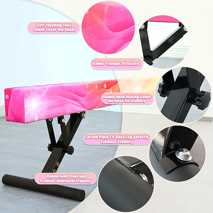 Adjustable Balance Beam for Kids, 8FT Gymnastics Beam with Anti-Slip Legs, High and Low Floor Beam for All Gymnastics Levels, Professional Gymnastic Equipment for Home, Gym Center