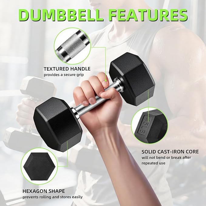 550LB Hex Dumbbell Set with 3-Tier Rack - Complete Home Gym Weight Set 5-50lbs Rubber Coated Cast Iron Dumbbells for Strength Training & Muscle Building