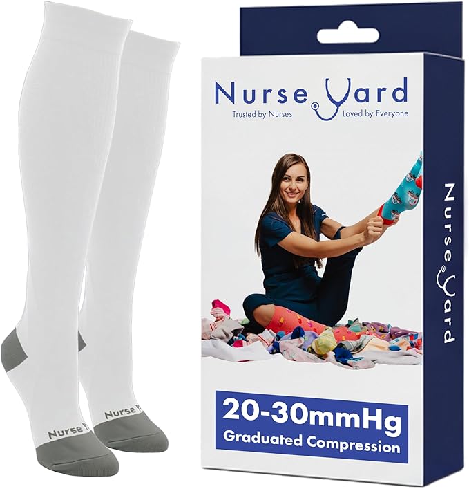 Nurse Yard Compression Socks for Nurses - Women & Men - 20-30mmHg Graduated Compression, Zero-Toe Compression, For Medical Staff, Nursing, Athletic Support Such As Running, Cycling, Hiking - 1 Pair