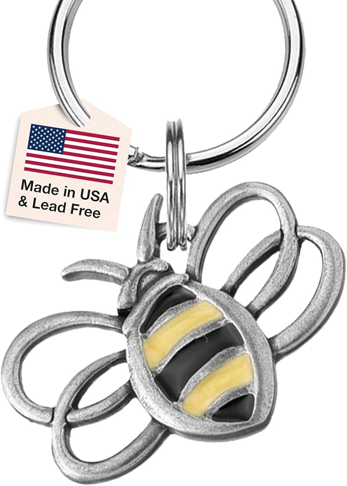DANFORTH - Bee Keychain Handcrafted Pewter - Bumble Bee/Honey Bee Keychain - 1 ¾”, Made In USA